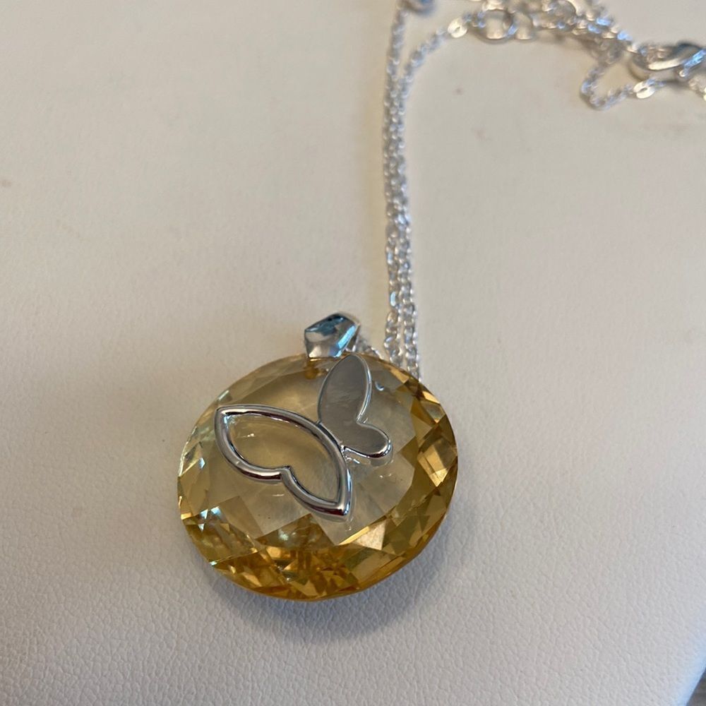 Chico’s Necklace silver butterfly design on crystal NWOT